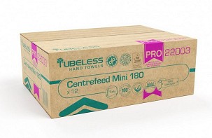 [TUB22003] - Tubeless PRO 180 Mini tekercses kéztörlő 1 rétegű, fehér, 100% cellulóz, 726lap, 181,5m 12db/zsugor