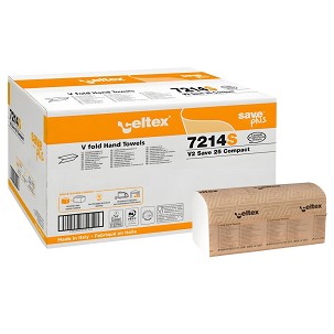 [7214S] - Celtex Save Plus Compact V hajtogatott kéztörlő recy, 2 réteg, 25x21cm, 12x250 lap (3000 lap)