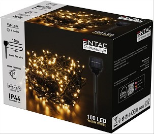 [ECL-S100-CW] - Entac Karácsonyi IP44 100 LED Füzér CW 10m Leszúrható Napelemes Konzollal