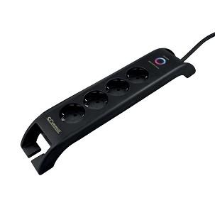 [380-109] - Commel elosztó, túlfeszültség elleni védelemmel, 4 aljzat 2db usb 2m, fekete, 16A, 3680W