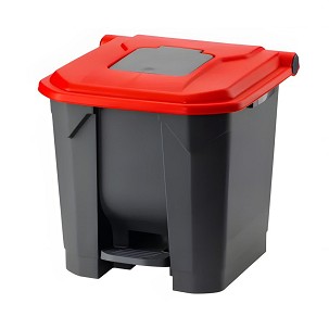 [UP225P] - Planet Mülltrennbehälter, Kunststoff, mit Pedal, anthrazit/rot, 30L