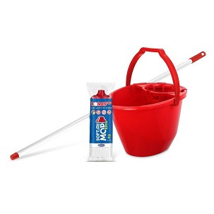 [B330P] - Bonus Felmosó szett-vödör PIROS 11L csavaró kosár, felmosó nyél 120cm Softmop 160gr