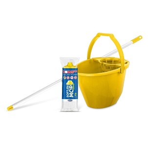 [B330S] - Bonus Felmosó szett-vödör SÁRGA 11L csavaró kosár, felmosó nyél 120cm Softmop 160gr