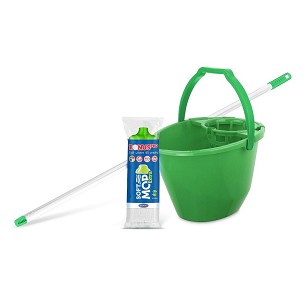 [B330Z] - Bonus Felmosó szett-vödör ZÖLD 11L csavaró kosár, felmosó nyél 120cm Softmop 160gr