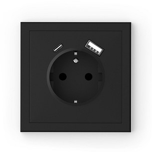[COM043-619] - Commel Adria Schuko csatlakozóaljzat dugalj + USB A, C süllyesztett fekete