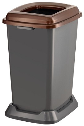 [UP900BR] - Planet Szelektív hulladékgyűjtő konténer, műanyag, nyitott fedeles, barna, 50L