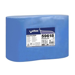 [59618] - Celtex Superblue 500 ipari törlő cellulóz, kék, 3 réteg, 180m, 500 lap, 36x36cm, 2 tekercs/zsugor