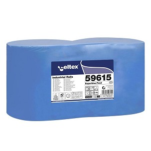 [59615] - Celtex Superblue Food ipari törlő cellulóz, kék, 3 réteg, 150m, 500 lap, 26,5x30cm, 2 tekercs/zsugor