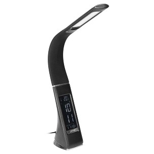 [DL-12B] - Virone bőrhatású LED 5W, asztali lámpa órával, 400lm, 4000K, fekete