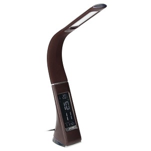 [DL-12BR] - Virone bőrhatású LED 5W, asztali lámpa órával, 400lm, 4000K, barna
