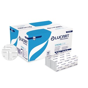 [864051] - Lucart Strong Z20 keskenyített hajtogatott kéztörlő - 2 rétegű, hófehér, 200 lap (Karton - 15 csomag)