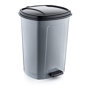 [D095X38] - Műanyag pedálos szemetes, ezüst/fekete 50L