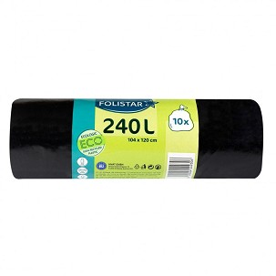 [FSECO240] - Folistar HNAT szemeteszsák 104x120 cm, 240 literes LDPE 60 mikron fekete, 10 darab/tekercs