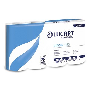 [811B59] - Lucart Strong 3.150 háztartási toalettpapír 3 rétegű, 150 lapos, 8x8 tekercs/zsák
