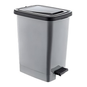 [S110X38] - Slim Műanyag pedálos szemetes, ezüst/szürke, belső vödörrel 15L
