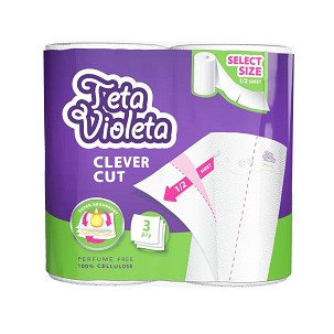 [V334] - VIOLETA háztartási papírtörlő PIKNIK CLEVER CUT 3 rétegű, 2 tekercs